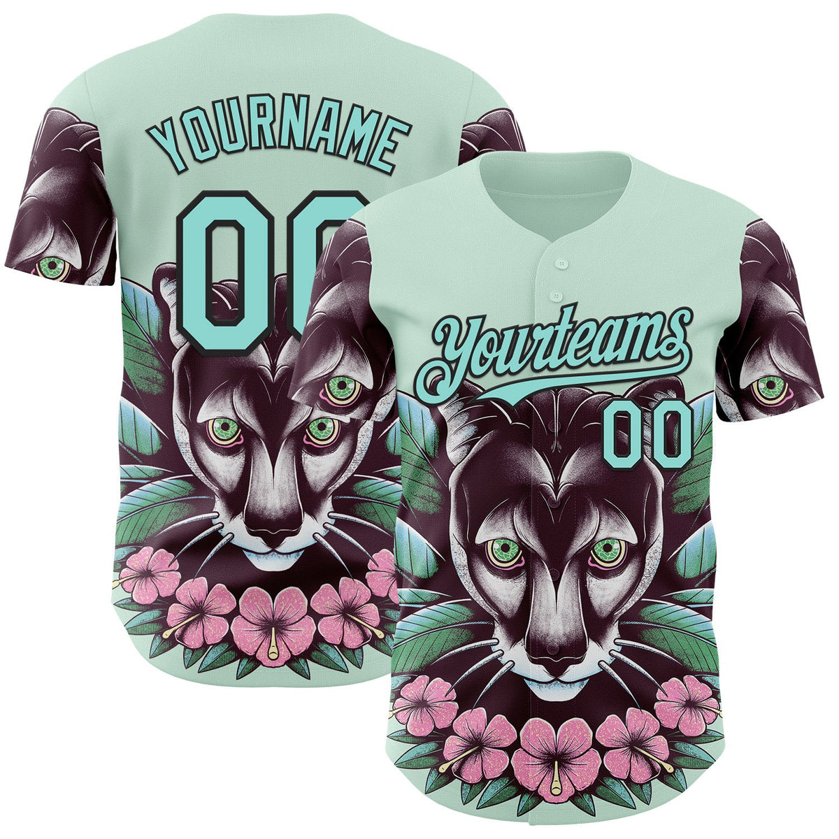 Custom Green Ice Blue-Black Buba Viedma Panther Badge Authentic Baseball Jersey