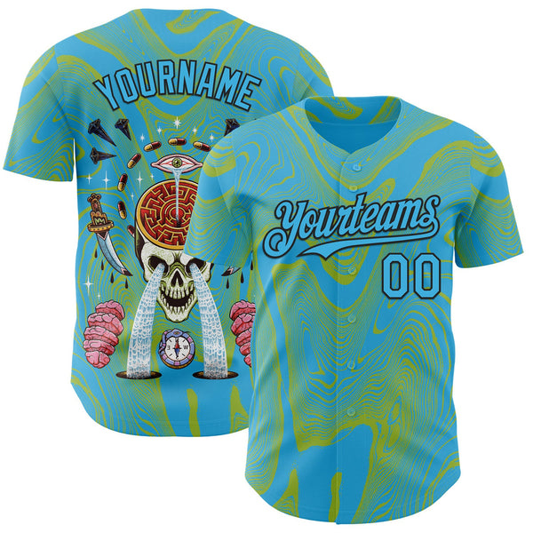 Custom Sky Blue-Black Buba Viedma Pain 03 Authentic Baseball Jersey