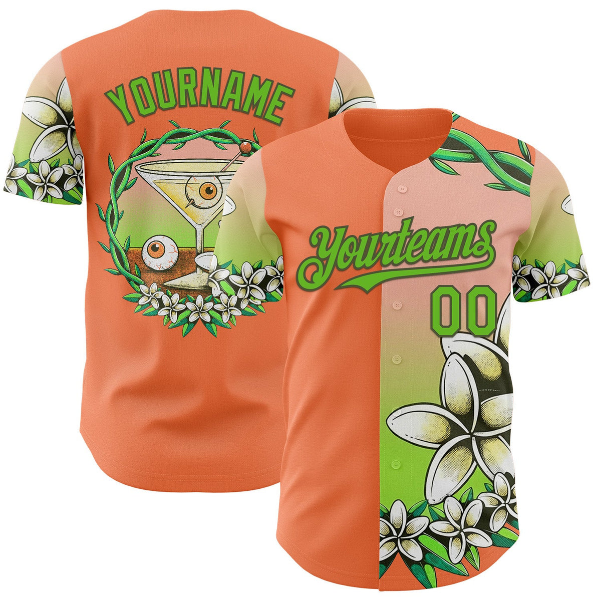 Custom Orange Aurora Green-Olive Buba Viedma Martini Badge Authentic Baseball Jersey