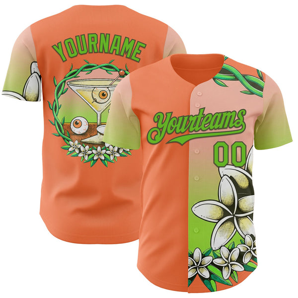 Custom Orange Aurora Green-Olive Buba Viedma Martini Badge Authentic Baseball Jersey