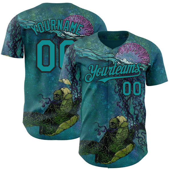 Custom Blue Teal-Black David Lozeau Turtle Buddy And Jelly Authentic Baseball Jersey