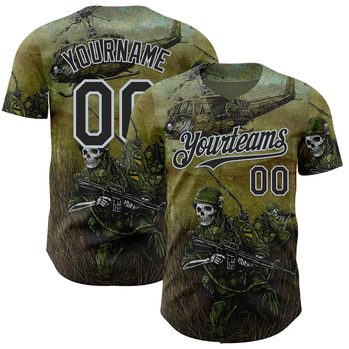 Custom Green Black-Silver David Lozeau 1st Air Cav Authentic Baseball Jersey