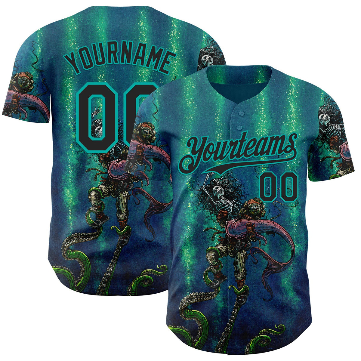 Custom Blue Black Green-Aqua David Lozeau Catch Or Release Authentic Baseball Jersey