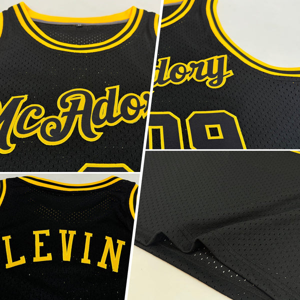 Custom Black Black-Gold Authentic Throwback Basketball Jersey alternate