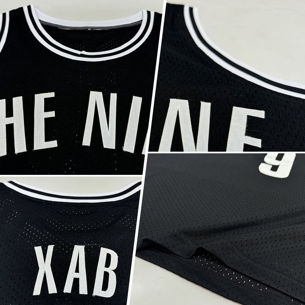 Custom Black White Authentic Throwback Basketball Jersey alternate