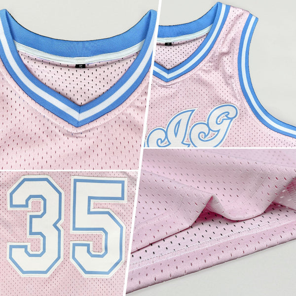 Custom Light Pink White-Light Blue Authentic Throwback Basketball Jersey alternate