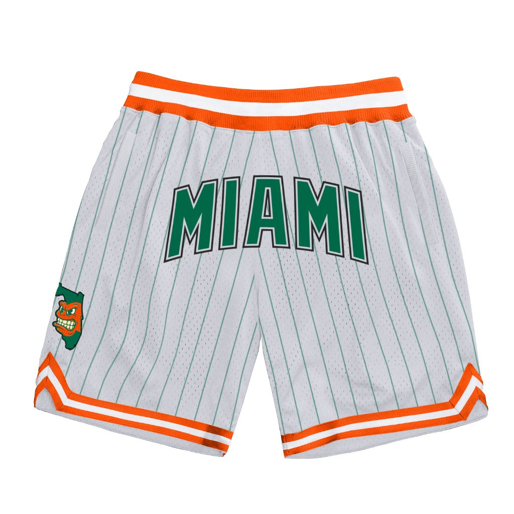 Custom White Kelly Green Pinstripe Kelly Green-Orange GREAT STATE OF MIAMI Authentic Basketball Shorts