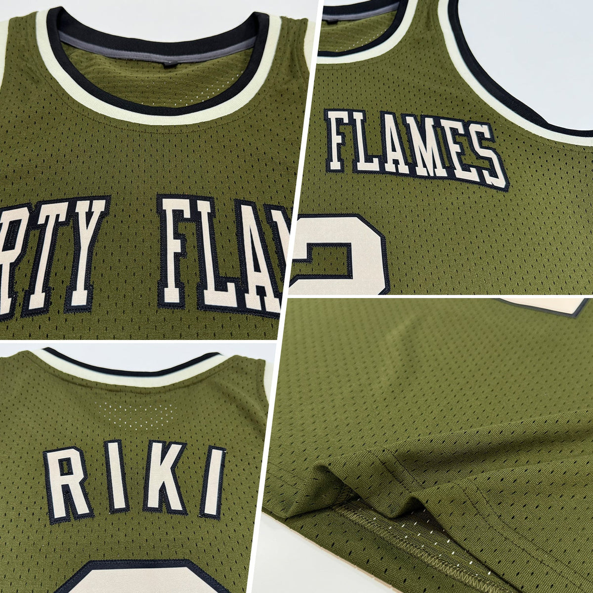 Custom Olive Cream-Black Authentic Throwback Salute To Service Basketball Jersey - Back