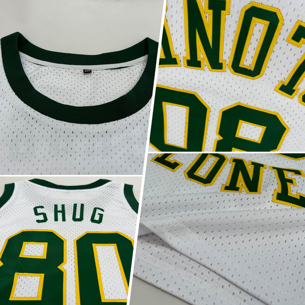 Custom White Green-Gold Authentic Throwback Basketball Jersey alternate