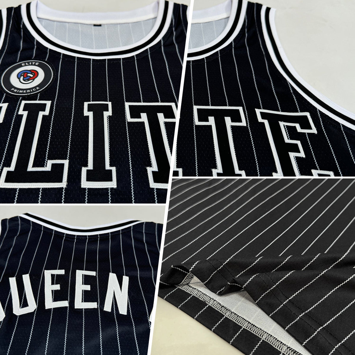 Custom Black White Pinstripe Black-White Authentic Basketball Jersey - Back