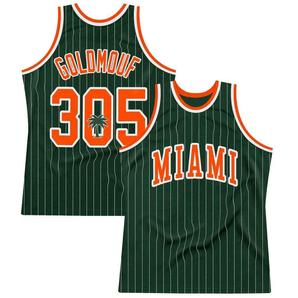 Custom Hunter Green White Pinstripe Orange GREAT STATE OF MIAMI Authentic Basketball Jersey