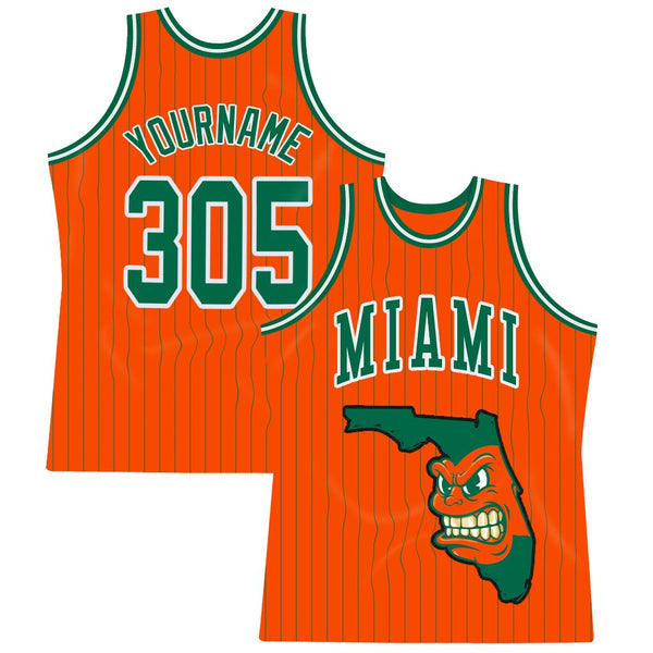 Custom Orange KELLY GREEN Pinstripe White Authentic Basketball Jersey