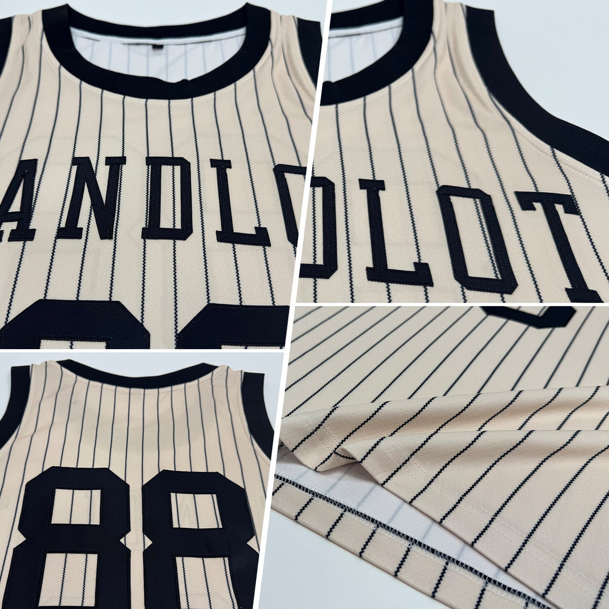 Custom Cream Black Pinstripe Black Authentic Basketball Jersey - Back