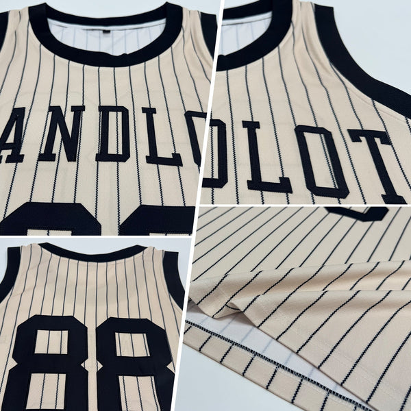 Custom Cream Black Pinstripe Black Authentic Basketball Jersey alternate