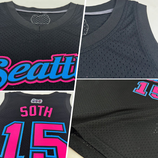 Custom Black Pink-Sky Blue Authentic Throwback Basketball Jersey alternate