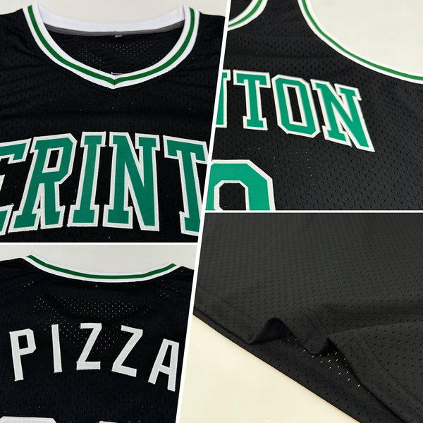Custom Black Kelly Green-White Authentic Throwback Basketball Jersey alternate