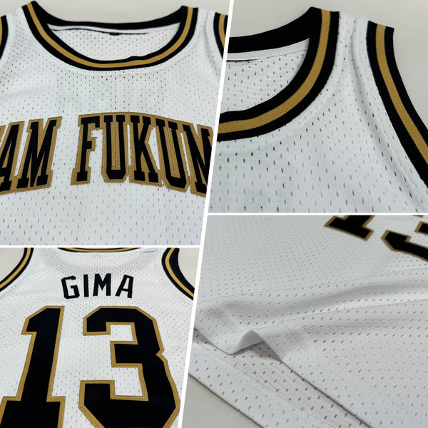 Custom White Black-Old Gold Authentic Throwback Basketball Jersey alternate