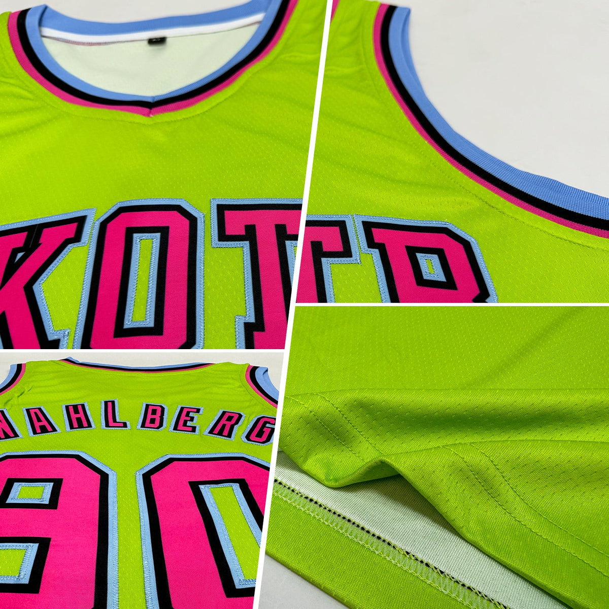 Custom Neon Green Pink-Light Blue Authentic Basketball Jersey - Back