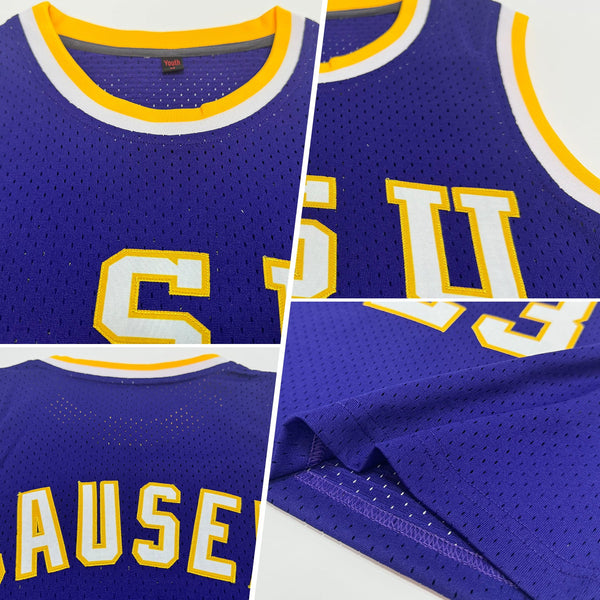 Custom Purple White-Gold Authentic Throwback Basketball Jersey alternate