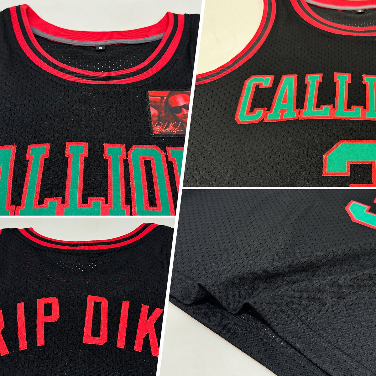 Custom Black Kelly Green-Red Authentic Throwback Basketball Jersey - Back
