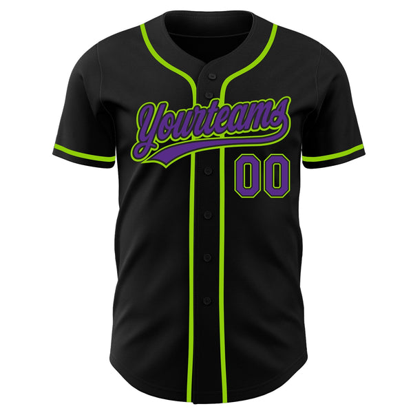 Custom Black Purple-Neon Green Authentic Baseball Jersey alternate
