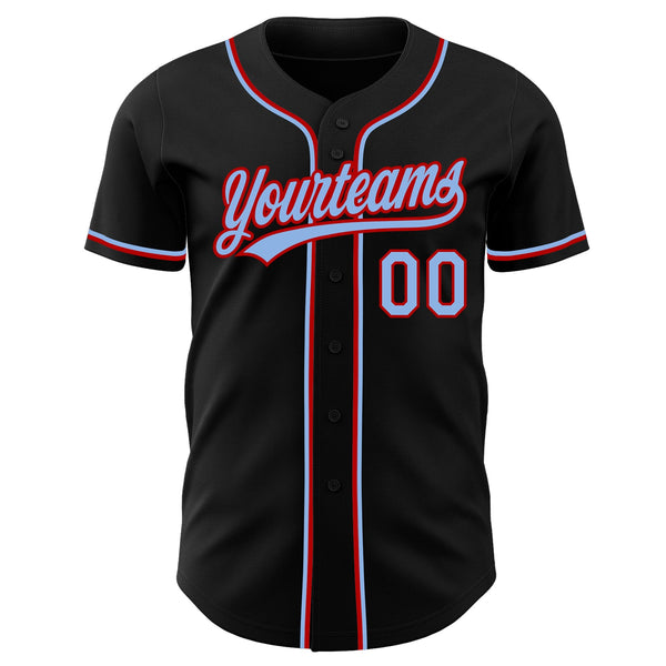 Custom Black Light Blue-Red Authentic Baseball Jersey alternate
