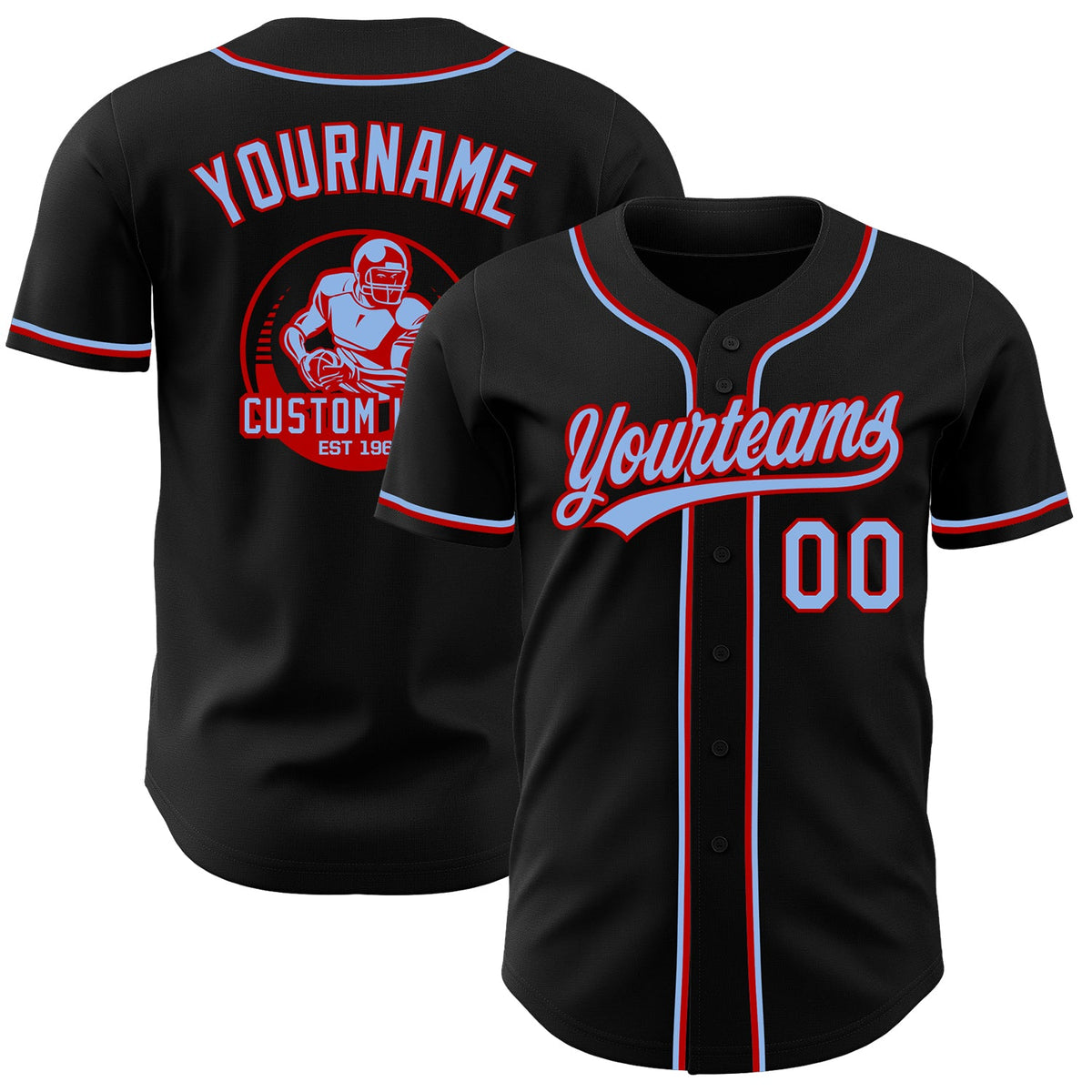 Custom Black Light Blue-Red Authentic Baseball Jersey