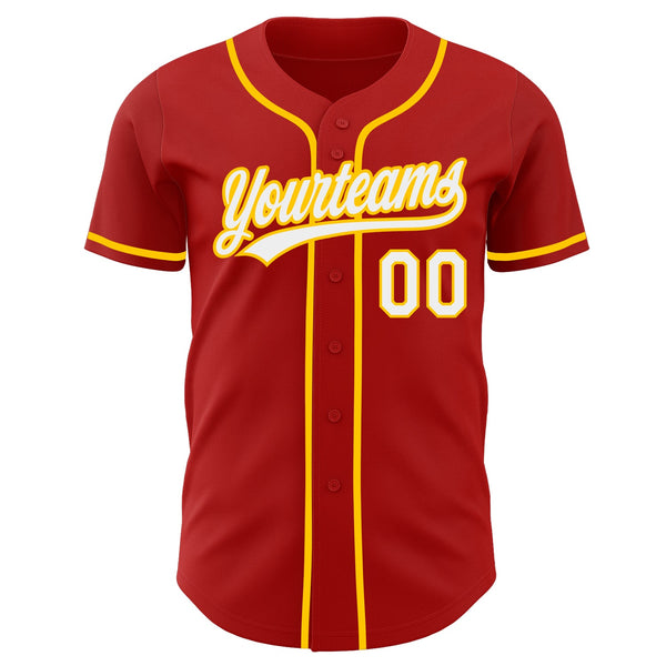 Custom Red White-Yellow Authentic Baseball Jersey alternate