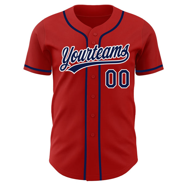 Custom Red Navy-White Authentic Baseball Jersey alternate