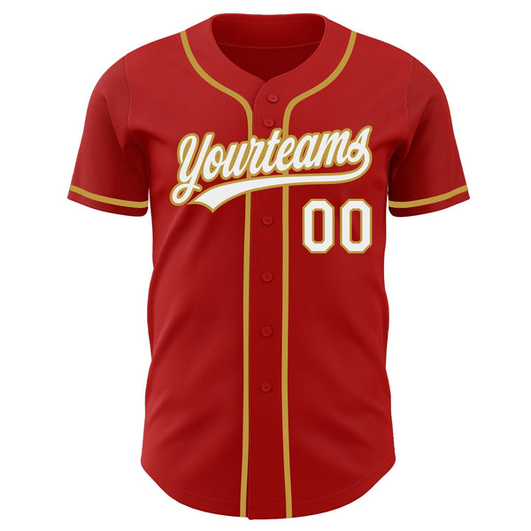 Custom Red White-Old Gold Authentic Baseball Jersey alternate
