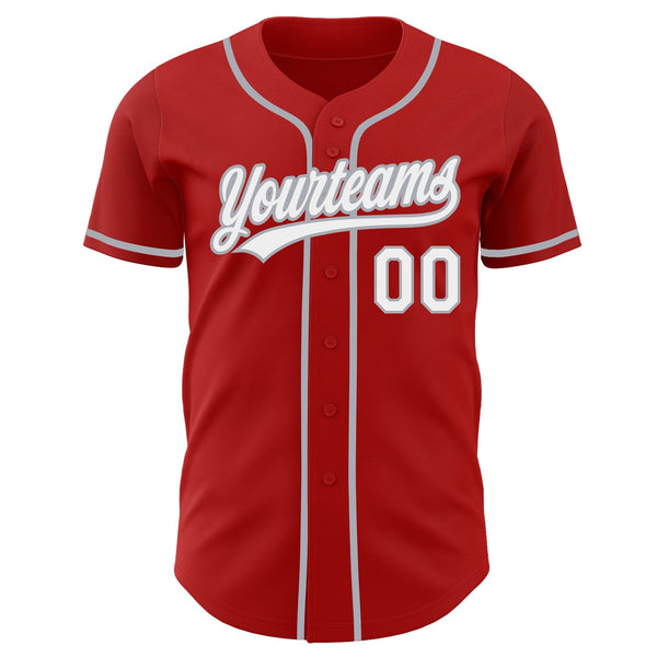 Custom Red White-Gray Authentic Baseball Jersey alternate
