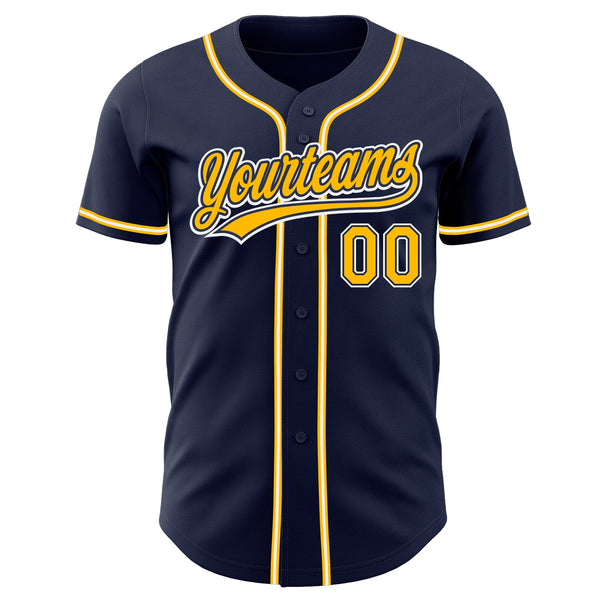 Custom Navy Gold-White Authentic Baseball Jersey alternate
