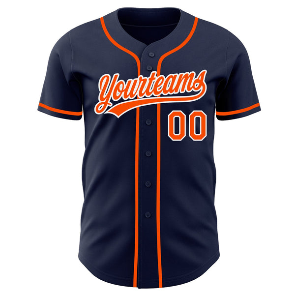Custom Navy Orange-White Authentic Baseball Jersey alternate