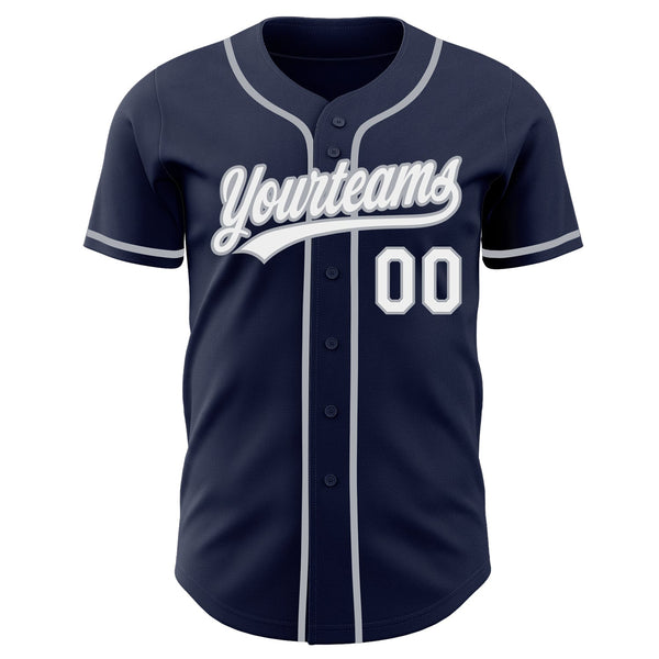 Custom Navy White-Gray Authentic Baseball Jersey alternate