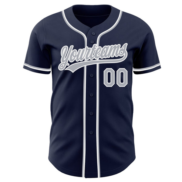 Custom Navy Gray-White Authentic Baseball Jersey alternate