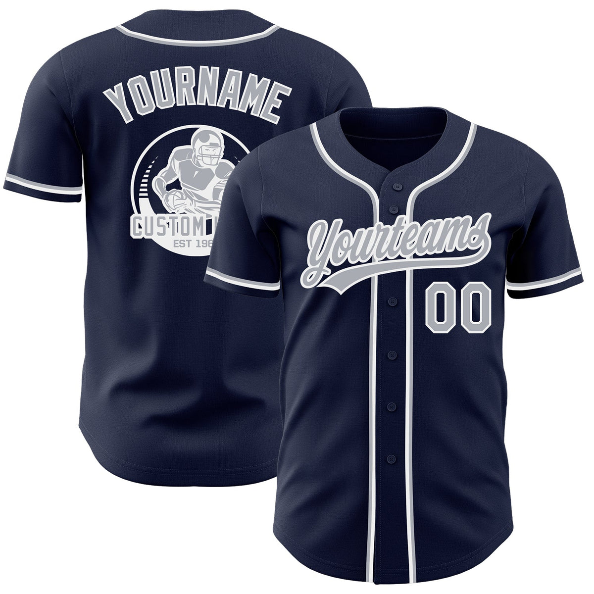 Custom Navy Gray-White Authentic Baseball Jersey