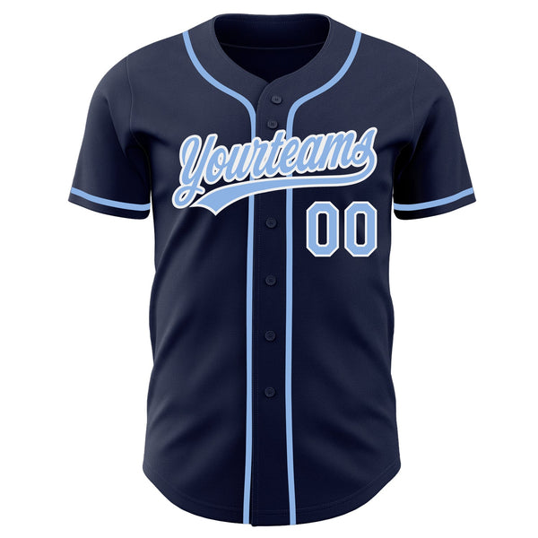 Custom Navy Light Blue-White Authentic Baseball Jersey alternate