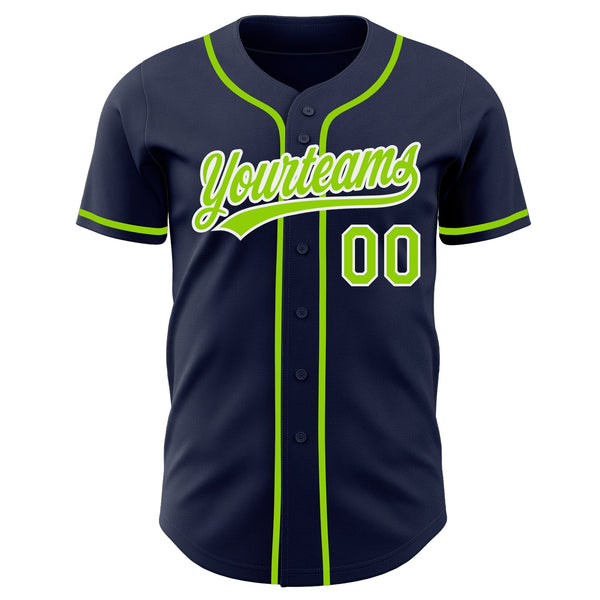 Custom Navy Neon Green-White Authentic Baseball Jersey alternate