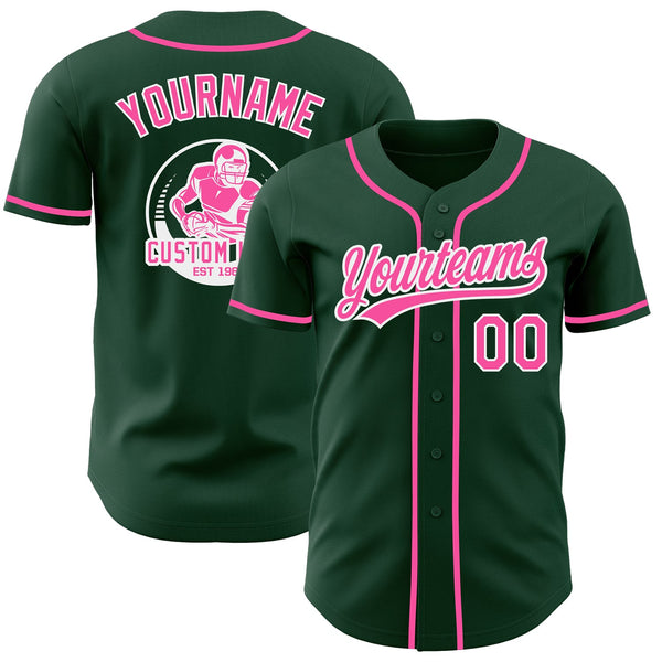 Custom Green Pink-White Authentic Baseball Jersey