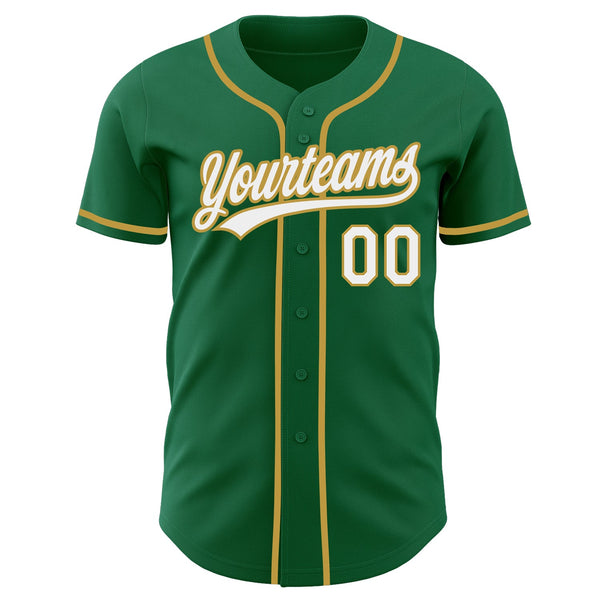 Custom Kelly Green White-Old Gold Authentic Baseball Jersey alternate