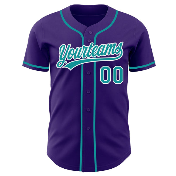 Custom Purple Teal-White Authentic Baseball Jersey alternate