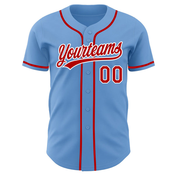 Custom Light Blue Red-White Authentic Baseball Jersey alternate