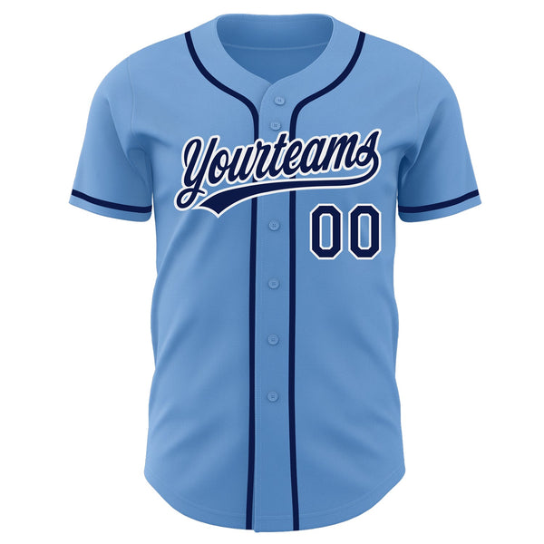 Custom Light Blue Navy-White Authentic Baseball Jersey alternate