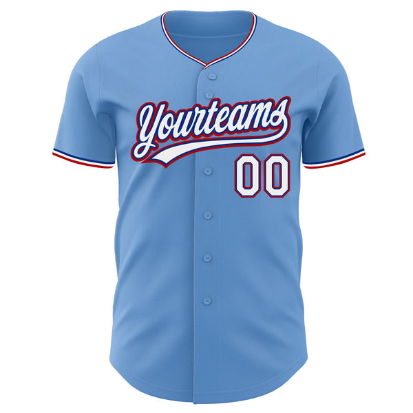Custom Light Blue White Royal-Red Authentic Baseball Jersey alternate