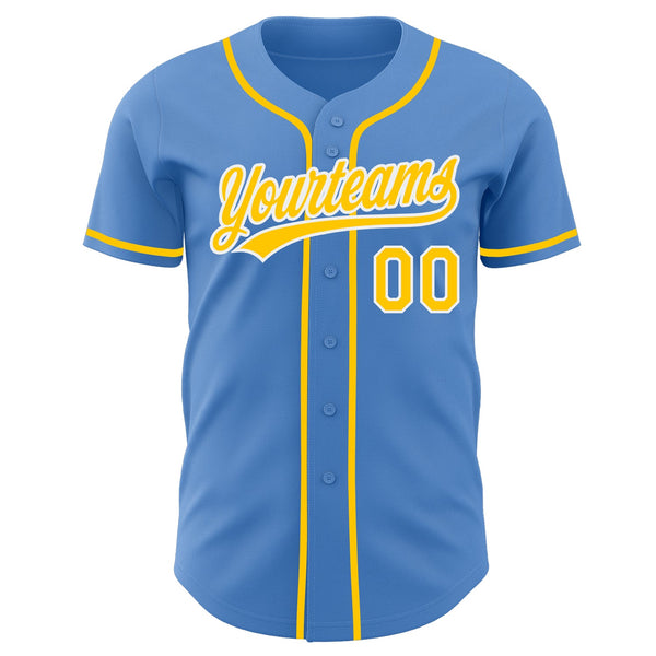 Custom Powder Blue Yellow-White Authentic Baseball Jersey alternate