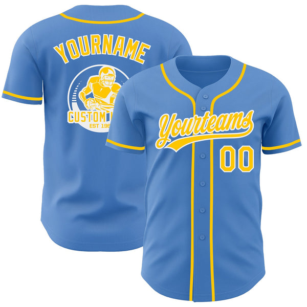 Custom Powder Blue Yellow-White Authentic Baseball Jersey
