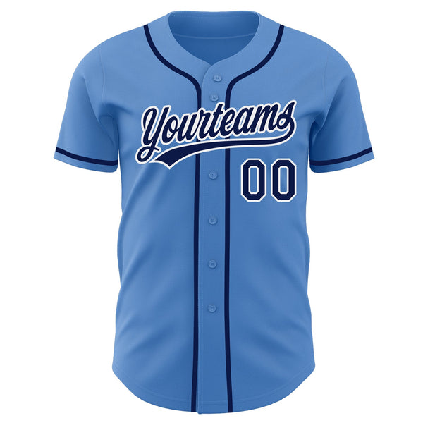 Custom Powder Blue Navy-White Authentic Baseball Jersey alternate