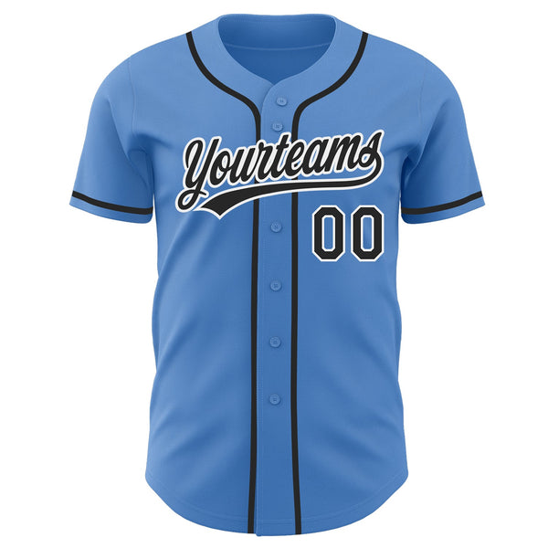 Custom Powder Blue Black-White Authentic Baseball Jersey alternate
