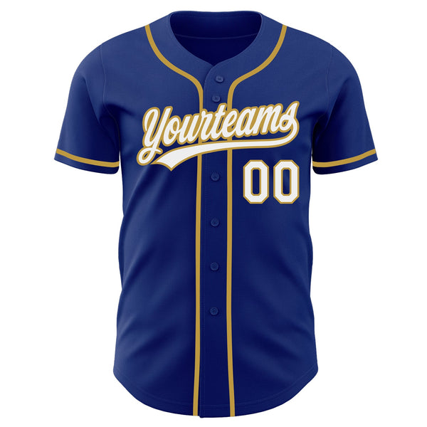 Custom Royal White-Old Gold Authentic Baseball Jersey alternate