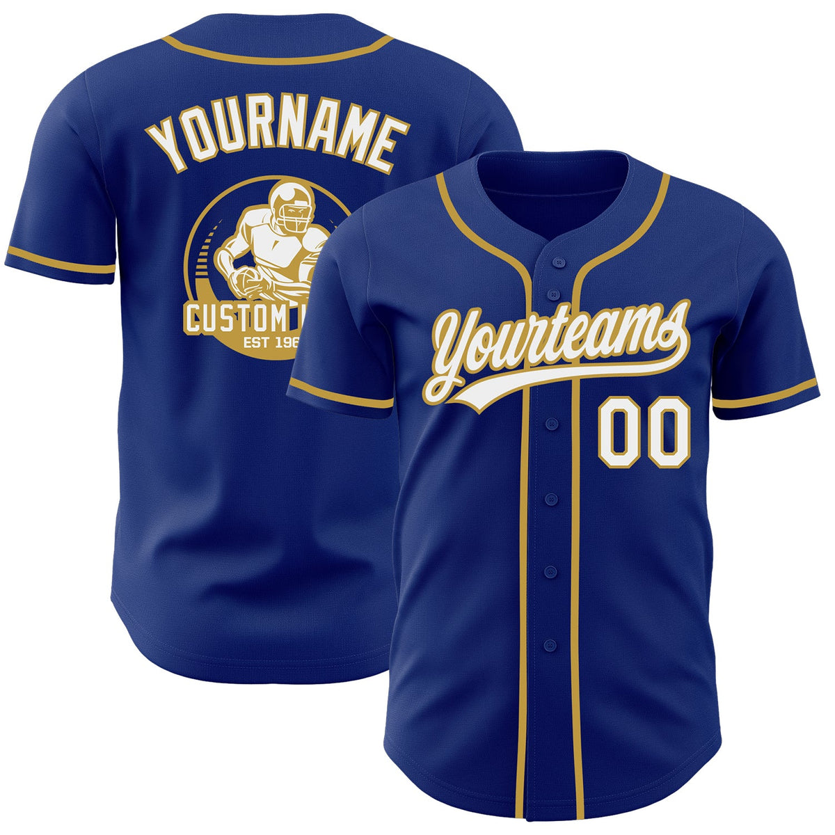 Custom Royal White-Old Gold Authentic Baseball Jersey